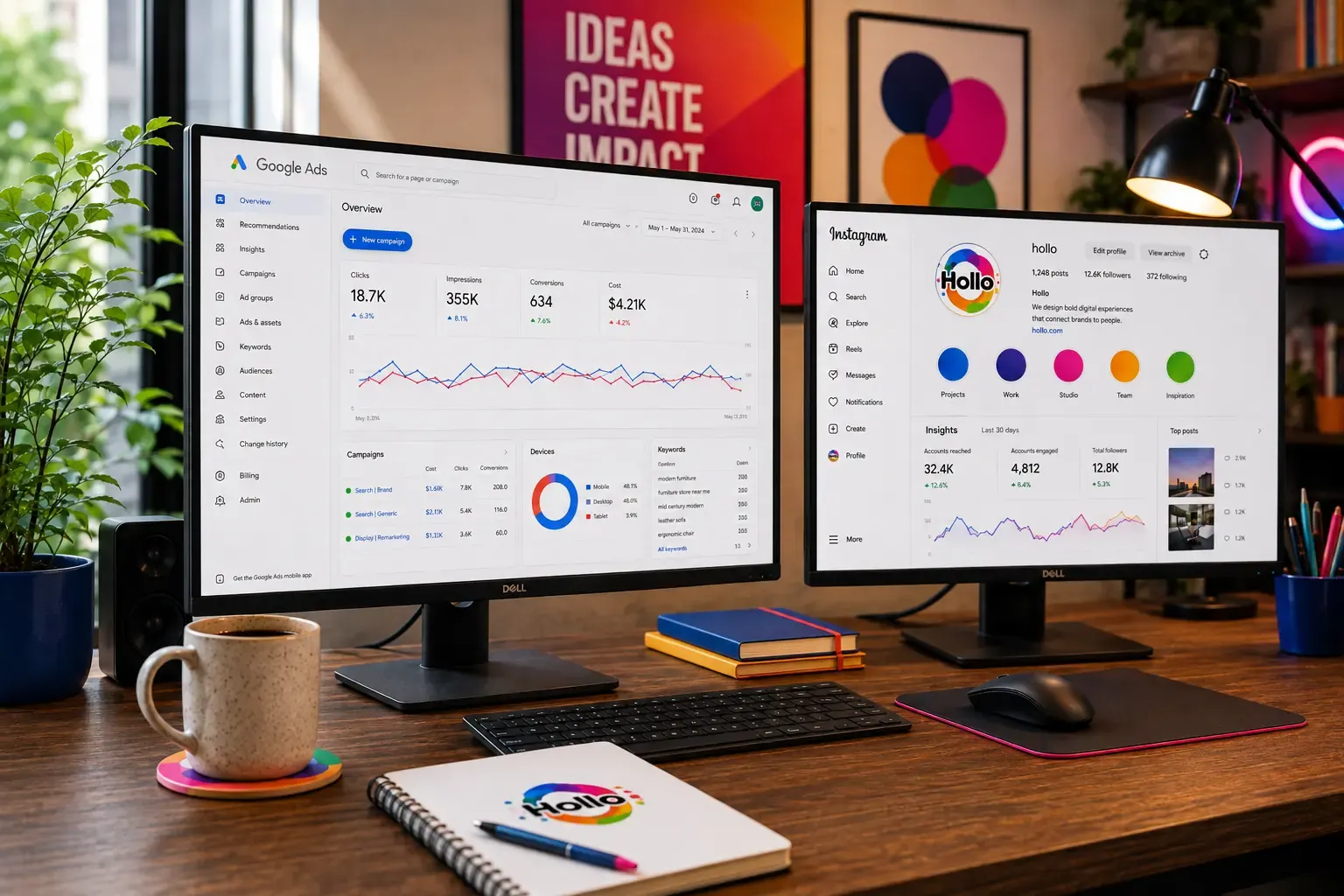 Rapoarte Google Ads și Instagram pentru clienții agenției Hollo